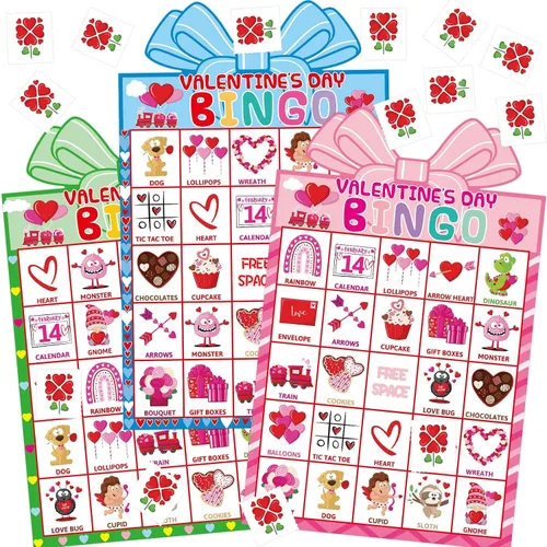 Miniatura 8 de Fancy Land Juego de bingo para el día de San Valentín para niños, 24 jugadores, troquelado, día de San Valentín, juego de actividades de fiesta