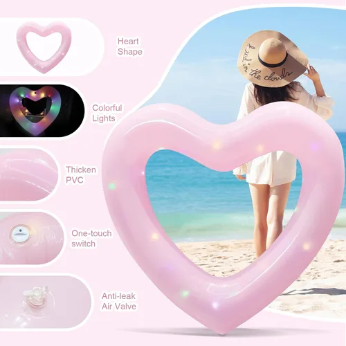 Miniatura 5 de Inflatable Heart Pool Float, Sweet Love Swim Rings Float Loungers Tube for Summer Water Fun Beach Party Toys for Adults