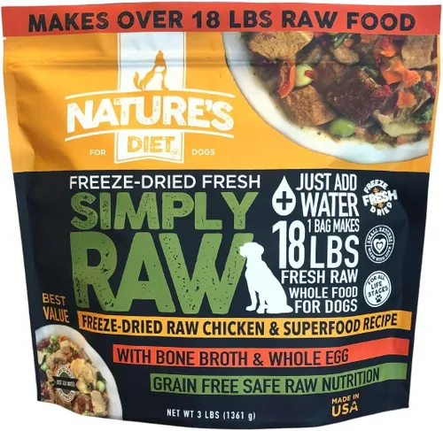 Miniatura 8 de Nature's Diet Simply Raw - Comida integral liofilizada – Hace 18 libras de alimentos frescos con músculo, órganos, caldo de huesos, huevo entero