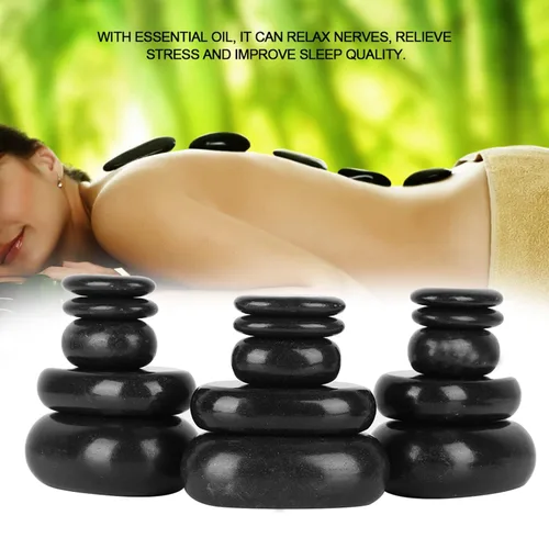 Miniatura 7 de Juego de 20 piedras de masaje, masajes de roca caliente, piedras calientes de forma ovalada de basalto negro para pedicura de aceite esencial