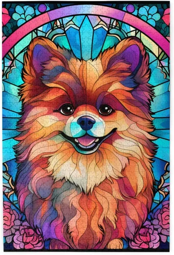 Miniatura 24 de Rompecabezas de Madera de Vidrio Colorido Manchado de Amantes de Perros Pastor Australiano de 1000 Piezas de Pintura Artística para Niños Adultos