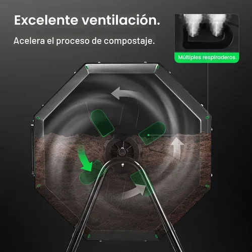 Miniatura 4 de VIVOSUN Cubo de compostaje giratorio para exteriores, con puerta negra de 43 galones, doble lote giratorio Negro