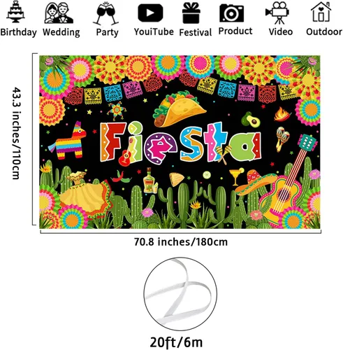 Miniatura 2 de Avezano Telón de fondo para fiesta temática mexicana, fiesta Luau Cinco de Mayo, cartel de carnaval, decoración de fiesta, telón de fondo de 70.8 x