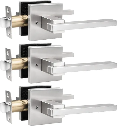Miniatura 40 de Orger Paquete de 1 manija de puerta de paso negra para pasillo y armario, juego de manijas sin bloqueo, roseta cuadrada sin llave, reversible