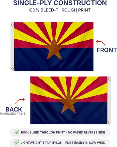 Miniatura 5 de AGAS - Bandera del estado de Arizona de 4 x 6 pies, impresión inversa de doble cara en la parte posterior, nailon 200D, ojales de latón, bordes