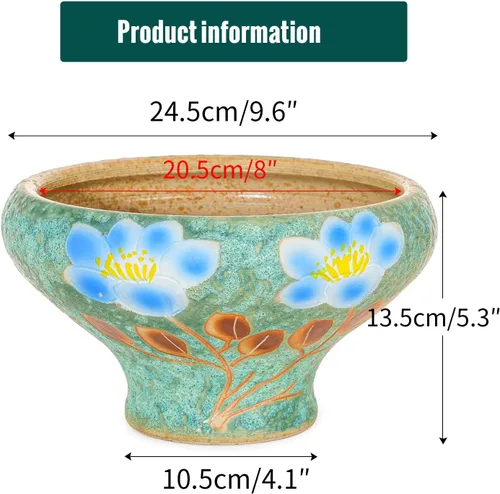 Miniatura 6 de Sungmor Macetas grandes para suculentas de 9.6 pulgadas, bonita maceta de cerámica pintada a mano con drenaje, maceta de cactus para interiores