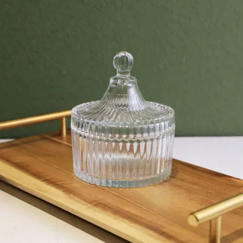 Miniatura 8 de QUUPY Plato de cristal esmaltado para dulces con tapa en forma de yurta, cuenco de servidor de azúcar de cristal, caja de tarro de galletas