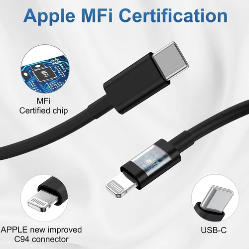 Miniatura 4 de Cargador de iPhone de carga rápida, enchufe de bloque de cargador de pared tipo C y cable USB C a Lightning de 10 pies de largo, caja de ladrillos