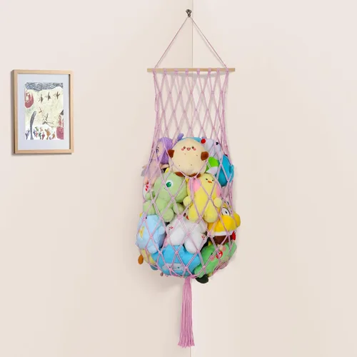 Miniatura 11 de Almacenamiento de animales de peluche jumbo de 63 pulgadas con luz LED de estrella, hamaca de juguete para colgar en la pared del techo sobre