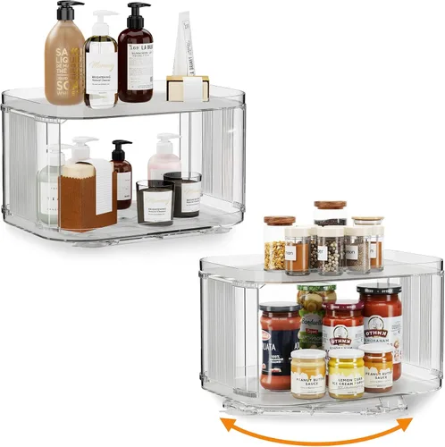 Miniatura 11 de Lazy Susan - Organizador para gabinete, despensa, encimera (2 niveles de 14 x 10 pulgadas, transparente, 1 paquete, rectangular)