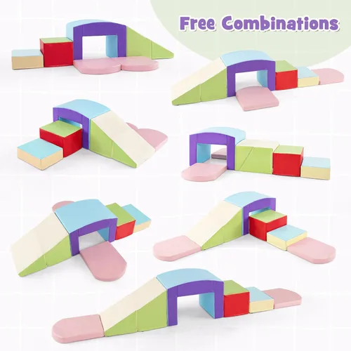 Miniatura 3 de Olakids Juguetes de Escalada para Niños Pequeños, 7 Piezas de Bloques de Espuma para Bebés de Interior, Juego Suave con Cuero PU, Estructura
