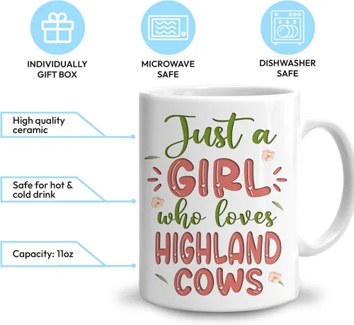 Miniatura 3 de Hyturtle Regalos Personalizados para Amantes de las Vacas Highland - Just A Girl Who Loves Highland Cows - Taza de Café de Cerámica con Nombre vaca