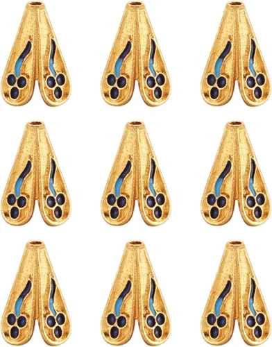 Pandahall - 10 tapas de cuentas de aleación esmaltadas de 4 pétalos, 0.709 x 0.472 in, espaciadores florales dorados, cuentas de cono sueltas para