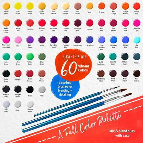 Miniatura 2 de Crafts 4 All Juego de pintura acrílica – Paquete de 60 pinturas artísticas de 0.4 fl oz para lienzo, decoración de pintura, madera, cerámica