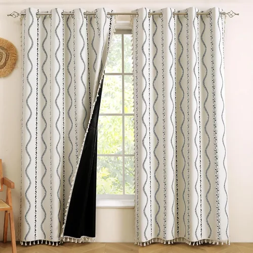 Miniatura 16 de ColorBird Cortinas Opacas Amarillas Bohemias 2 Paneles 84 Pulgadas de Largo Aislamiento Térmico Bohemio Azteca Tratamiento de Ventana Estampadas