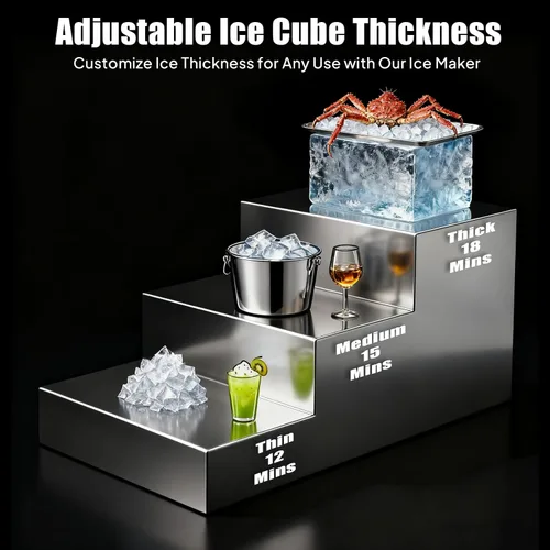 Miniatura 5 de Coolski Máquina de hielo comercial, máquina de hielo de 200 libras/24 horas con capacidad de almacenamiento de 35 libras, 45 cubitos de hielo