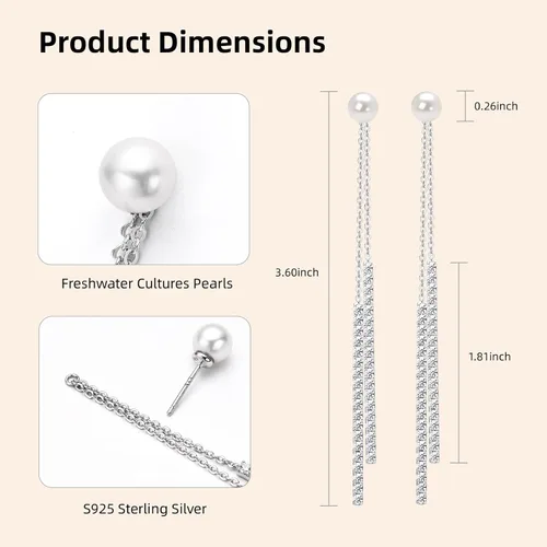 Miniatura 8 de Aretes colgantes de perlas para mujer, plata de ley 925, perlas de agua dulce, piedra natal de junio, aretes colgantes de perlas largas, regalos
