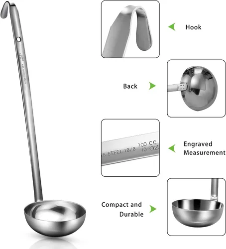 Miniatura 5 de meekoo Cucharón de acero inoxidable con mango de sopa con borde de vertido para cocina cocina salsa de sopa