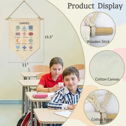 Miniatura 6 de Banner educativo con formas para decoración de aula, regalo de consejero de profesor, letrero de bandera para aula, decoración de pared para niños