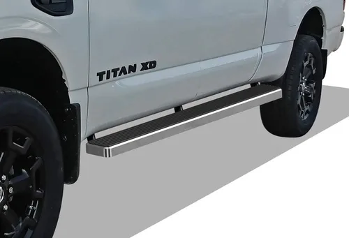 Miniatura 13 de APS Estribos de rueda a rueda con recubrimiento en polvo negro de 5 pulgadas, escalones laterales compatibles con Nissan Titan 2004-2025 Crew Cab