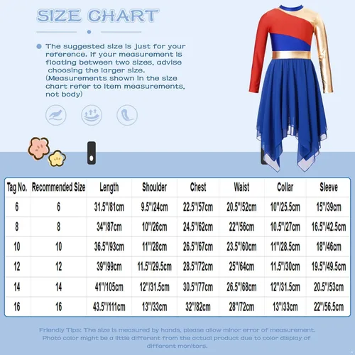 Miniatura 7 de JEATHA Vestido tipo túnica asimétrica de alabanza metálica brillante de manga larga para niños y niñas, disfraz de baile contemporáneo lírico