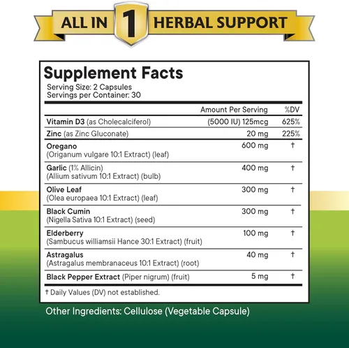 Miniatura 7 de NEW AGE Aceite de orégano Extracto de ajo y hoja de olivo con astrágalo - Suplemento para mujeres y hombres - 60