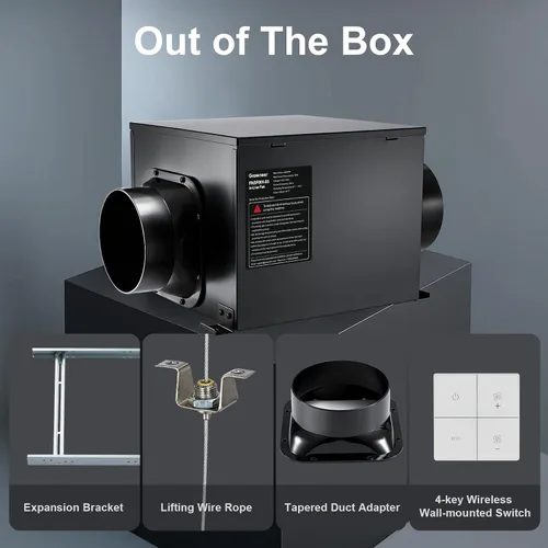 Miniatura 6 de GROWNEER - Ventilador de escape de baño en línea de 15 cm, ventilador de ventilación de 220 CFM con control remoto, ventilador de techo de 5