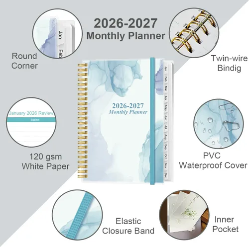 Miniatura 2 de Agenda mensual de 18 meses, julio 2025 a diciembre 2026, dos páginas por mes, agenda de 6.4 x 8.5 pulgadas con pestañas, encuadernación fuerte