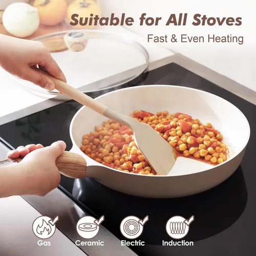 Miniatura 4 de SENSARTE Sartén antiadherente de cerámica con tapa de 11 pulgadas, sartén antiadherente para tortilla, sartén de cocina para chef sin tóxicos