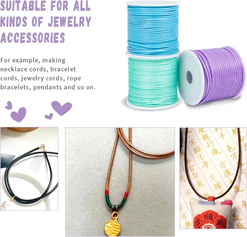 Miniatura 4 de CAMAL Cuerda de cera de 0.069 pulgadas para hacer pulseras, hilo encerado de 23 yardas para joyería y pulsera, cordón encerado para manualidades