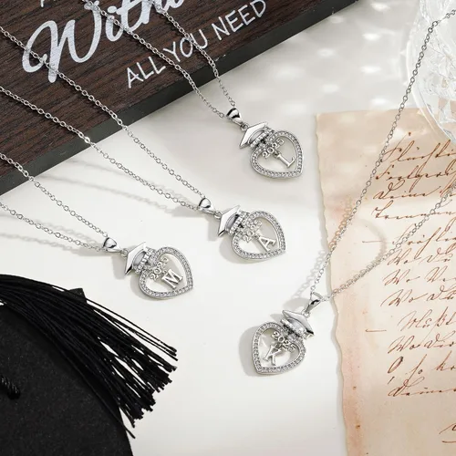 Miniatura 5 de Regalos de graduación de promoción 2021 collar con inicial, chapado en oro blanco de 14 quilates con dije de corazón de circonita cúbica regalos