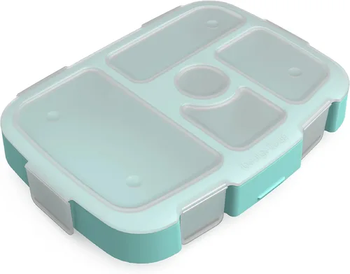 Bentgo® Bandeja Kids para niños con cubierta transparente, reutilizable, sin BPA, recipiente de preparación de comidas de 5 compartimentos con Verde
