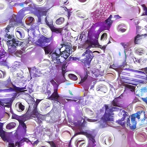 Miniatura 19 de ZYEHXED 60 Piezas Cuentas Negras de Agujero Grande, Cuentas Grandes de Artesanía Europea, Cuenta de Lampwork Murano de Agujero Grande, Cuenta