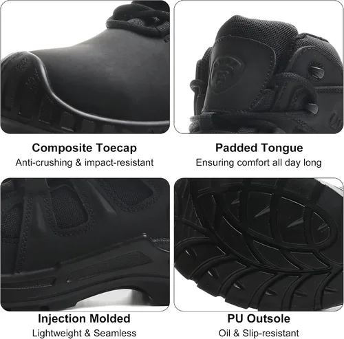 Miniatura 7 de Botas de trabajo con punta compuesta para hombres, zapatos de seguridad ASTM F2413, sin metal, bota antideslizante (OX4603)