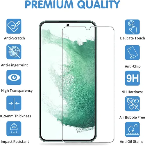 Miniatura 2 de [Paquete de 3+3] Protector de pantalla de vidrio para Samsung Galaxy S22 Plus 5G, vidrio templado 9H, compatible con huellas dactilares