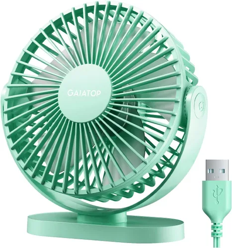 Gaiatop Ventilador de escritorio USB, 5.5 pulgadas, pequeño, silencioso, potente, 3 velocidades, rotación de 90°, mini ventiladores de mesa de Verde