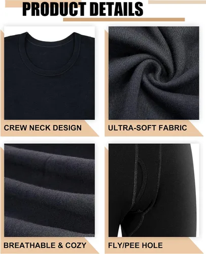 Miniatura 3 de Juego de 4 ropa interior térmica para hombre, suave, larga, de algodón, cálida, ropa interior térmica para hombre, para clima frío e invierno