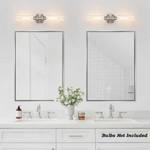 Miniatura 7 de Juego de 2 apliques de pared, apliques de baño de níquel cepillado cableados con vidrio transparente, apliques modernos para decoración de pared