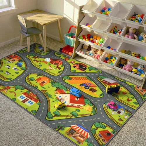 Miniatura 12 de STARUIA Alfombra de juego para niños, 60 x 32 pulgadas, ultra antideslizante, alfombra educativa para niños, alfombra de coche lavable