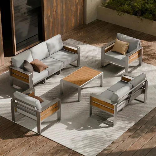 Miniatura 21 de ZANDOR Juego de muebles de aluminio para patio al aire libre, 4 piezas de metal moderno, sofá seccional para conversación al aire libre con mesa