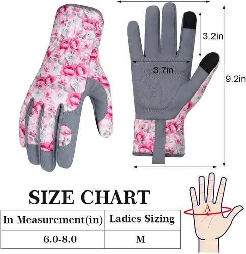 Miniatura 3 de Guantes de jardinería de cuero para mujer, guantes de jardín a prueba de espinas, guantes de trabajo para pantalla táctil, regalos