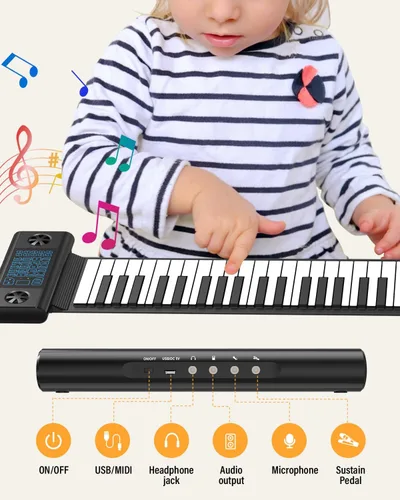 Miniatura 5 de KONIX Piano enrollable de 61 teclas, piano portátil mejorado para principiantes con Bluetooth/MIDI, teclado de piano enrollable de silicona