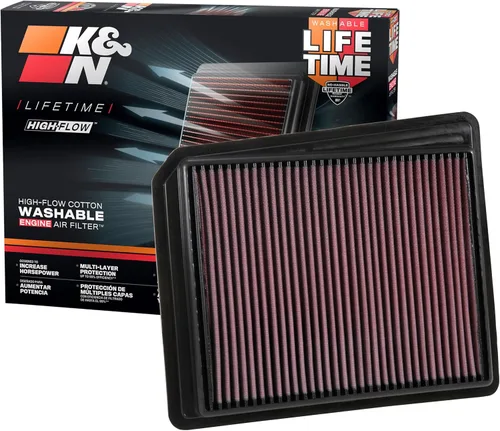 K&N Filtro de aire del motor: alto rendimiento, premium, lavable, filtro de repuesto: 2017-2019 NISSAN Titan 5.6L V8, 33-5062