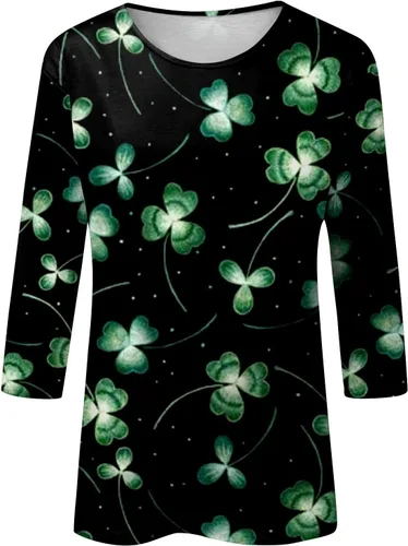 Miniatura 5 de Camisa del día de San Patricio, camisetas de manga 34 para mujer, camisetas irlandesas del día de San Patricio, camisetas estampadas con trébol