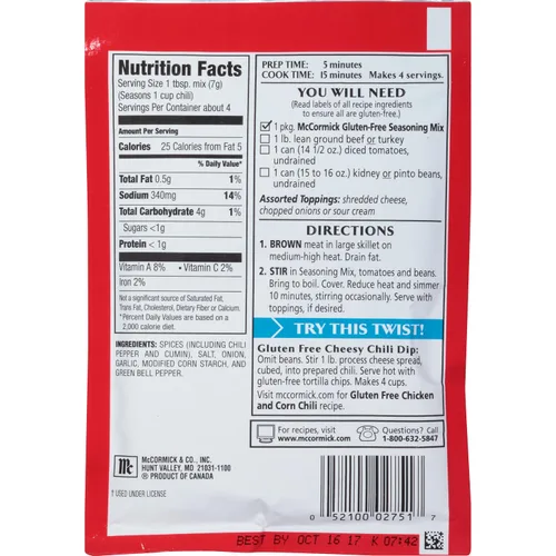 Miniatura 11 de McCormick Mezcla de Condimentos para Chile Sin Gluten, 1 oz (Paquete de 12)