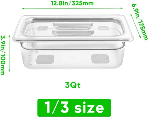 Miniatura 2 de Paquete de 6 sartenes transparentes de 1/3 de 4 pulgadas con tapas, recipientes de almacenamiento de alimentos transparentes de policarbonato 34/36