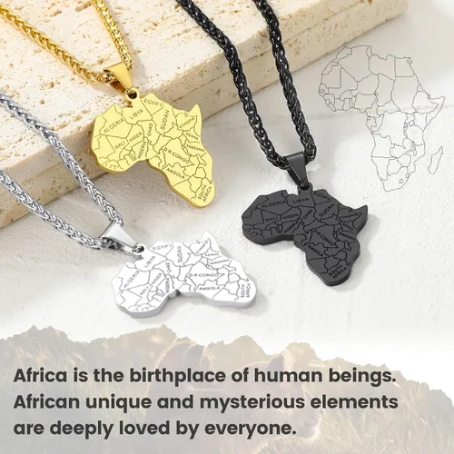 Miniatura 6 de GOLDCHIC JEWELRY - Collar de mapa de África para hombre, acero inoxidable, tribal africano, ojo egipcio de HorusI LOVE AFRICAMapa de Elefante