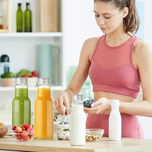 Miniatura 7 de Botellas de agua de vidrio con tapas, botellas de jugo de vidrio de 16 onzas, vasos resellables, tarros de vidrio transparente para almacenamiento