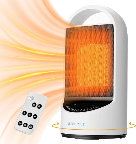 INKBIRDPLUS Calentadores eléctricos de 1500 W para uso en interiores con temporizador remoto y 3 modos, protección contra sobrecalentamiento y