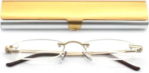 Gafas de lectura sin montura con estuche delgado para hombres y mujeres, negro, dorado y plomizo, azul y rojo Oro